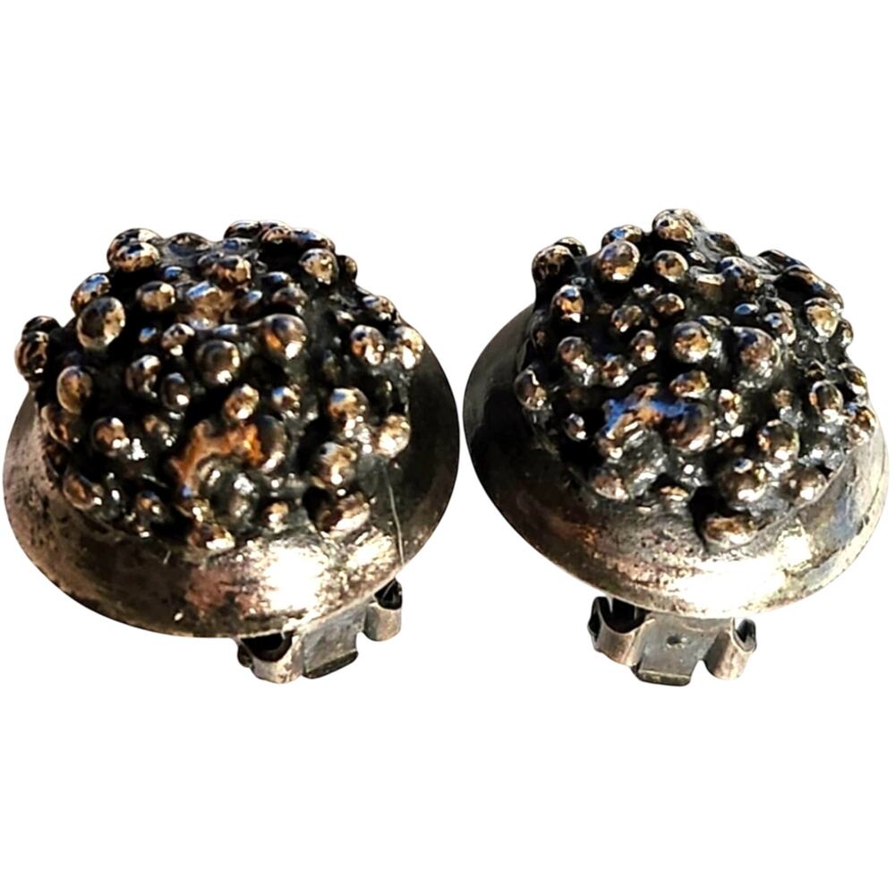 Vtg Zentall Signed Silver Modernist Brutalist Clip Earrings